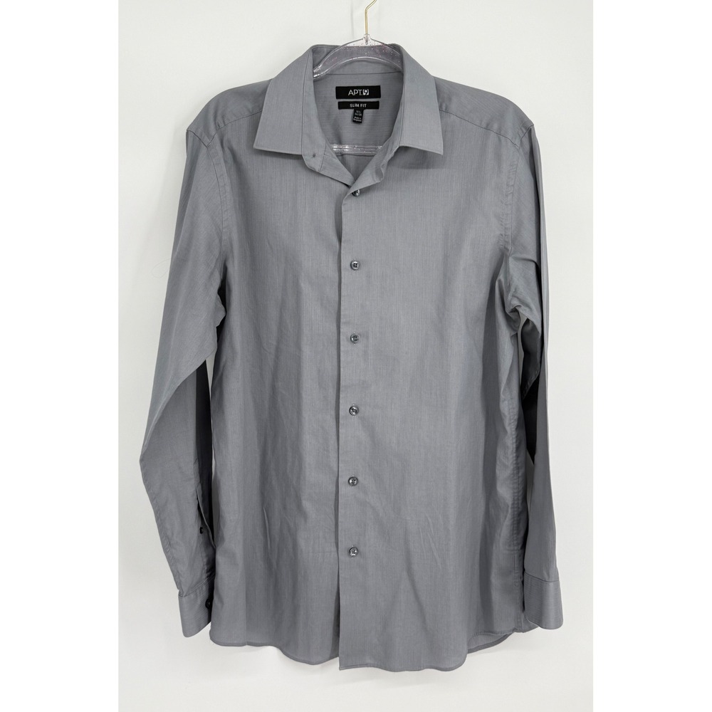 Apt 9‎ Slim Fit Mens Gray Dress Shirt Long Sleeve Button Down 16.5 34/35 RN73277